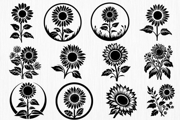 Download Sunflower Black and White Svg Bundle - Black and white svg Collection